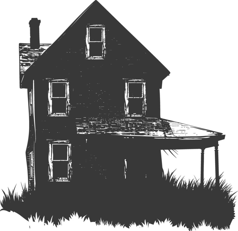 AI generated silhouette abandoned home or house black color only vector