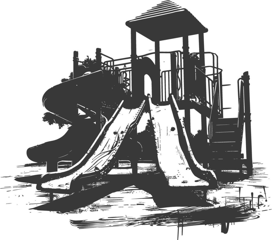 AI generated silhouette abandoned playground black color only vector