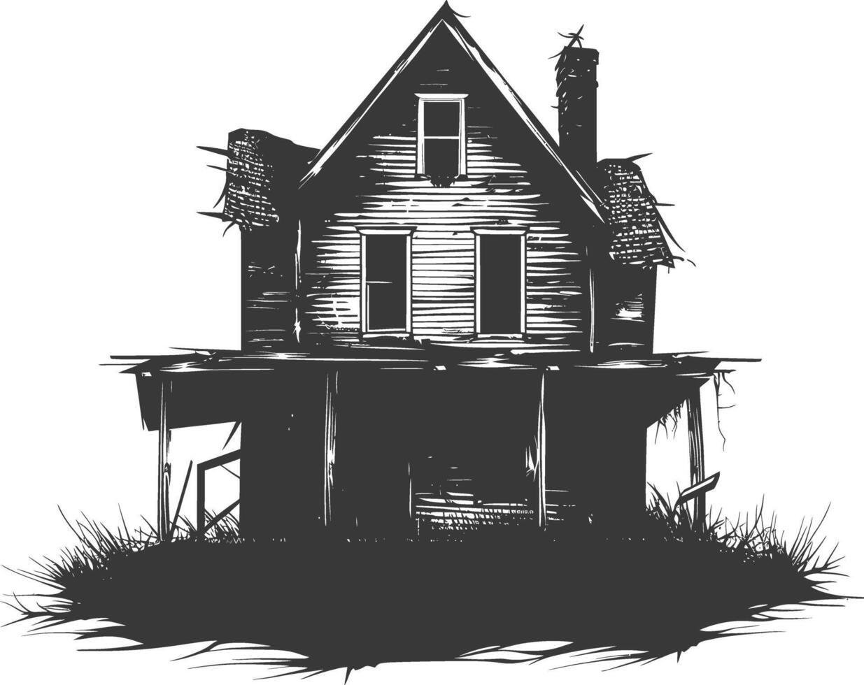 AI generated silhouette abandoned home or house black color only vector