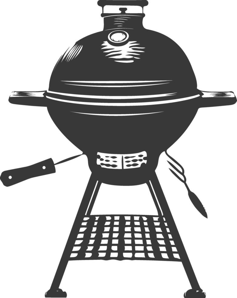 AI generated silhouette a barbecue grill offset smoker top down black color only vector