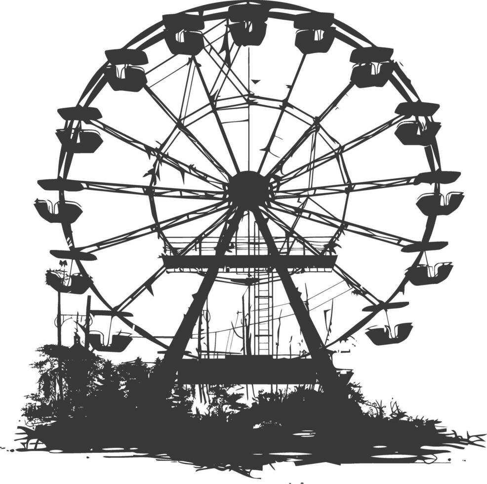 AI generated silhouette abandoned amusement park black color only vector