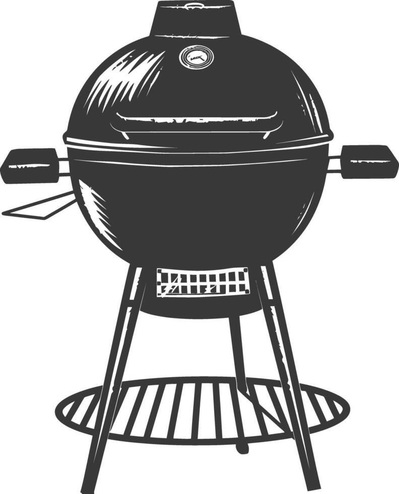 AI generated silhouette a barbecue grill offset smoker top down black color only vector