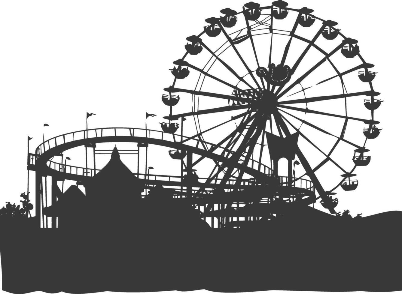 AI generated silhouette abandoned amusement park black color only vector