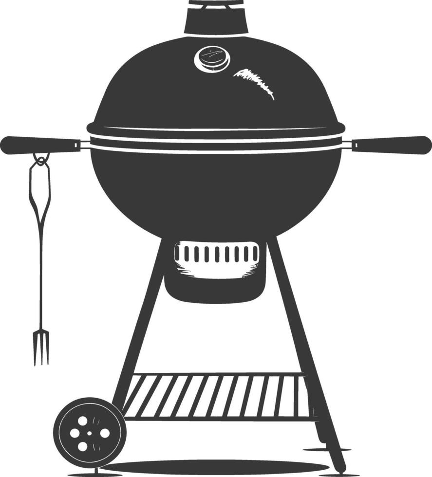 AI generated silhouette a barbecue grill offset smoker top down black color only vector