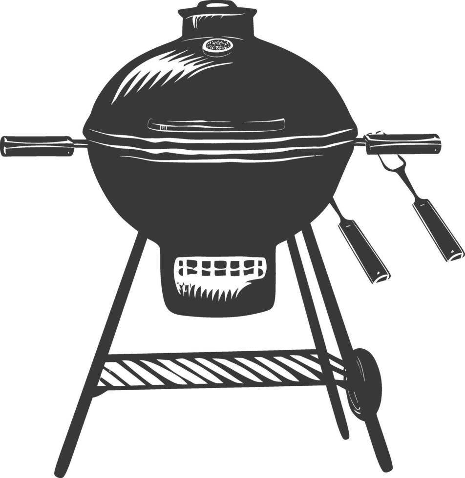 AI generated silhouette a barbecue grill offset smoker top down black color only vector