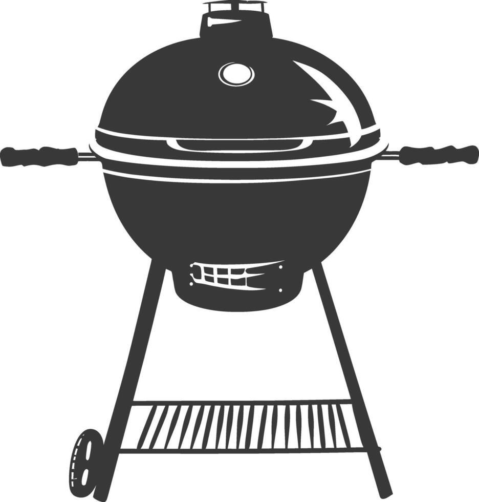 AI generated silhouette a barbecue grill offset smoker top down black color only vector