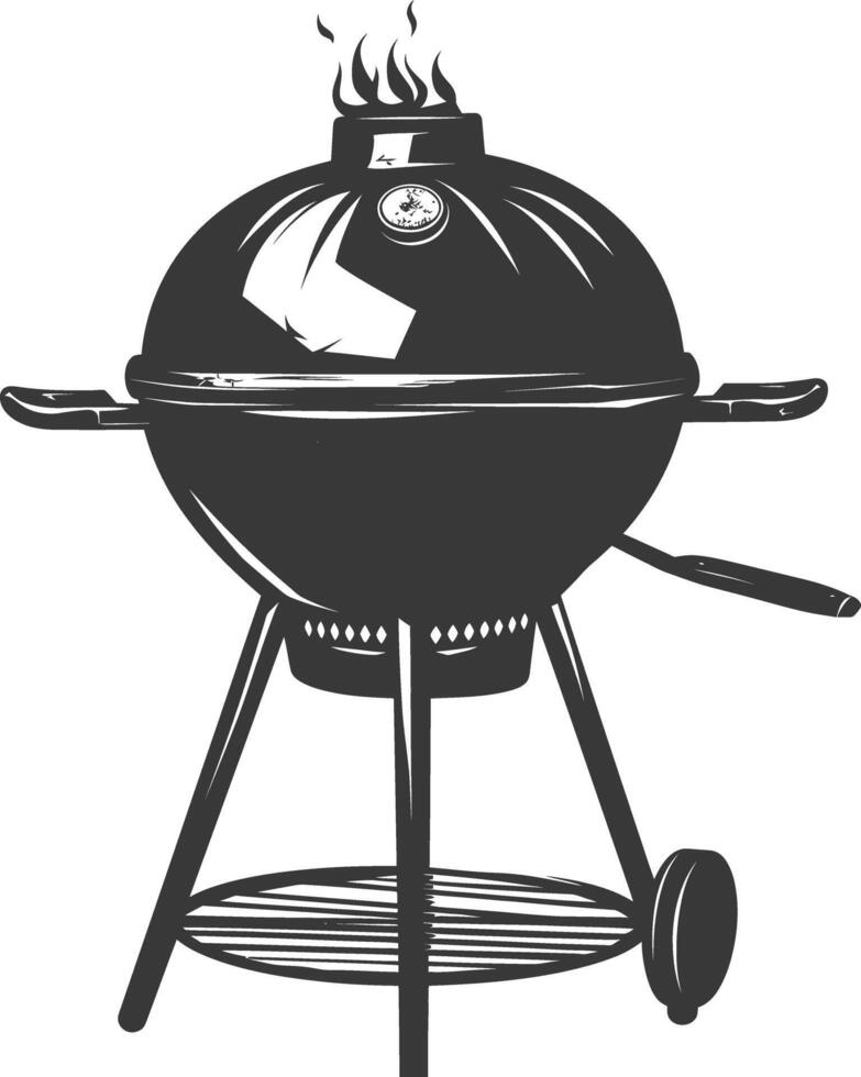 AI generated silhouette a barbecue grill offset smoker top down black color only vector