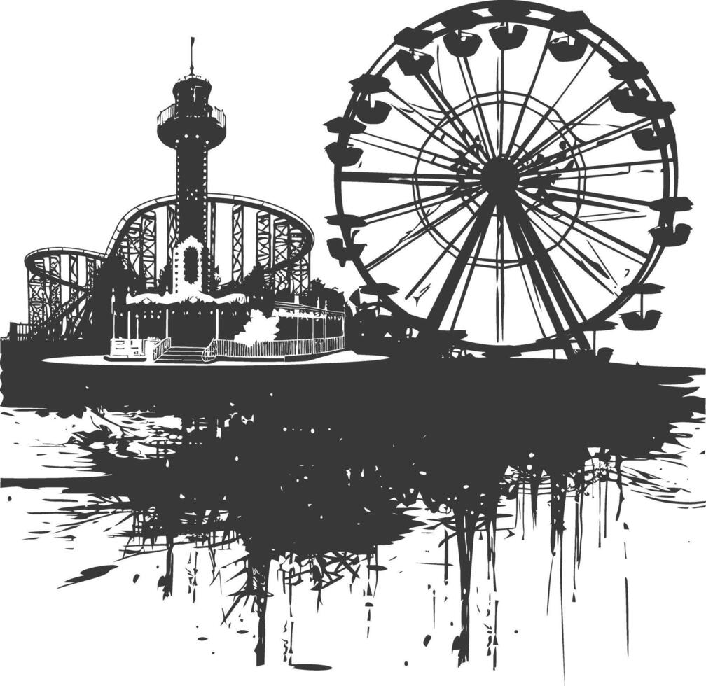 AI generated silhouette abandoned amusement park black color only vector