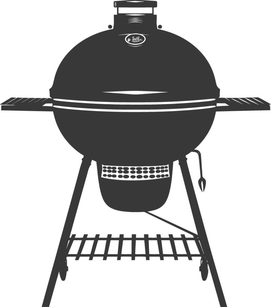 AI generated silhouette a barbecue grill offset smoker top down black color only vector