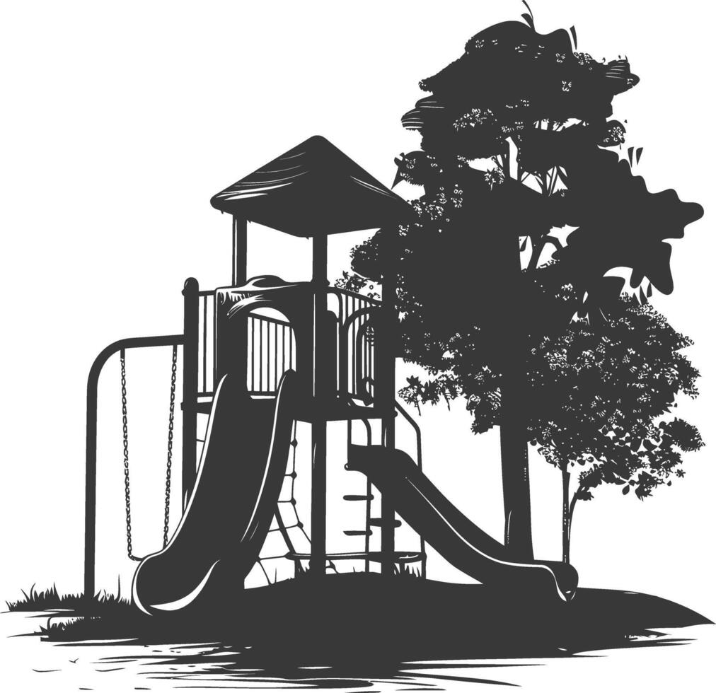 AI generated silhouette abandoned playground black color only vector