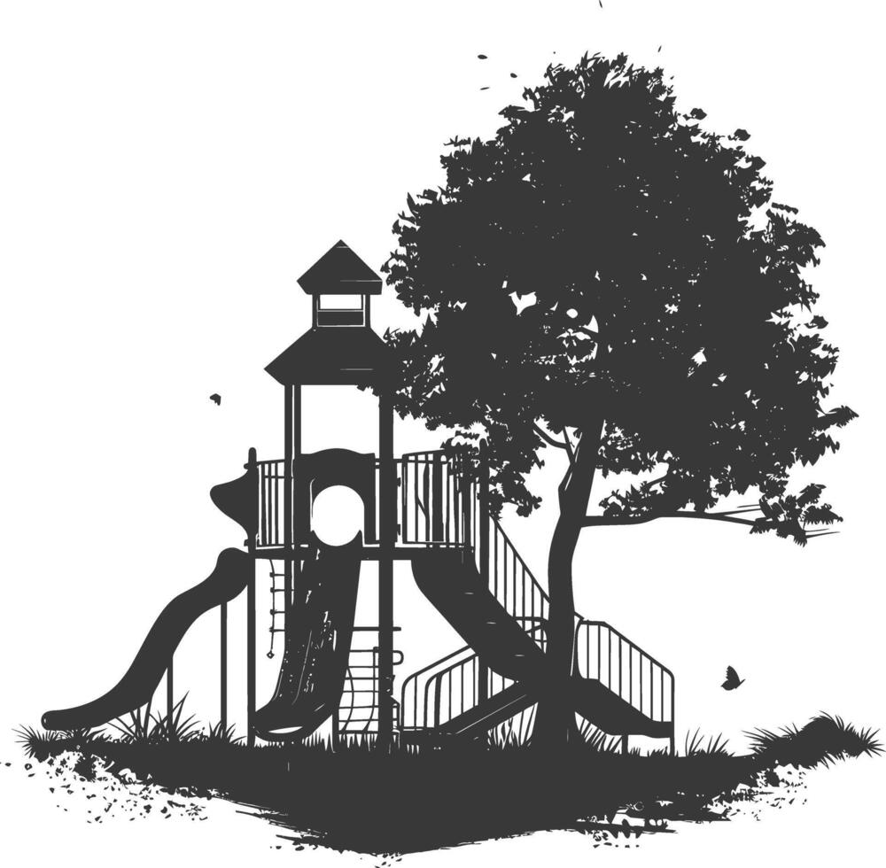 AI generated silhouette abandoned playground black color only vector