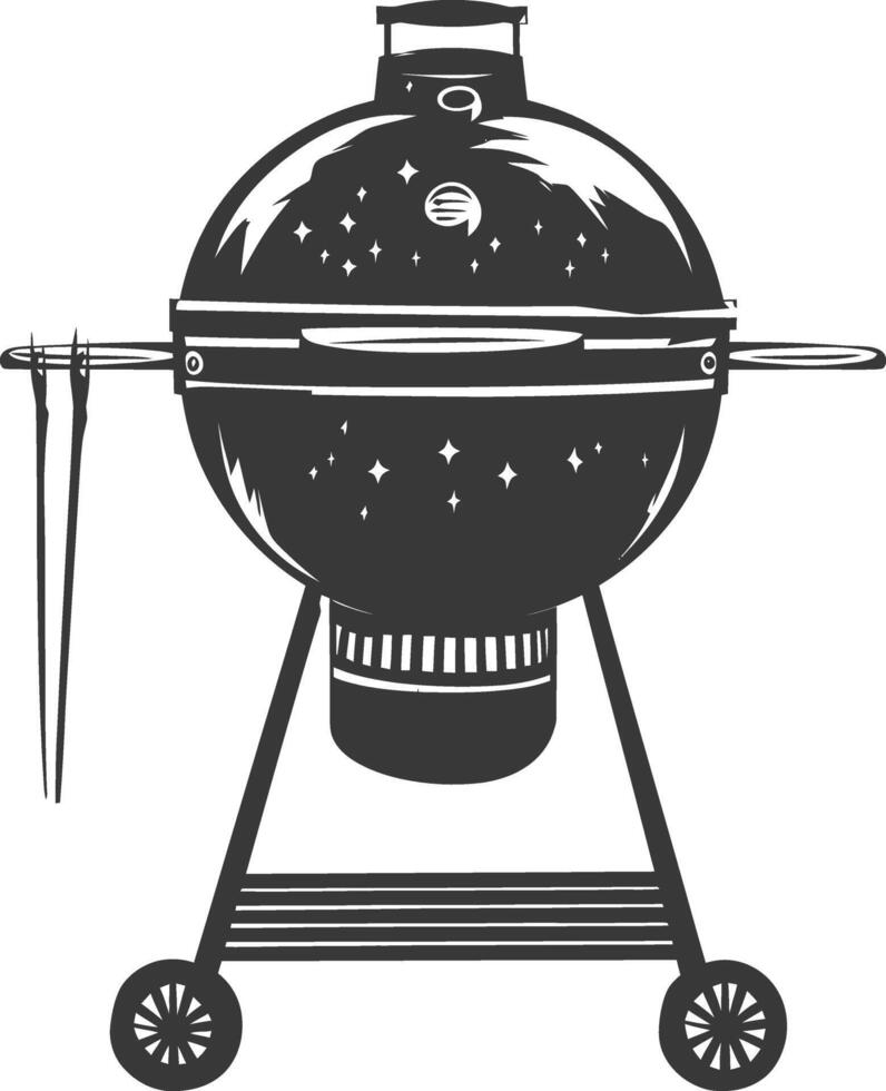 AI generated silhouette a barbecue grill offset smoker top down black color only vector