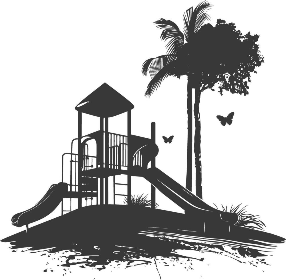 AI generated silhouette abandoned playground black color only vector