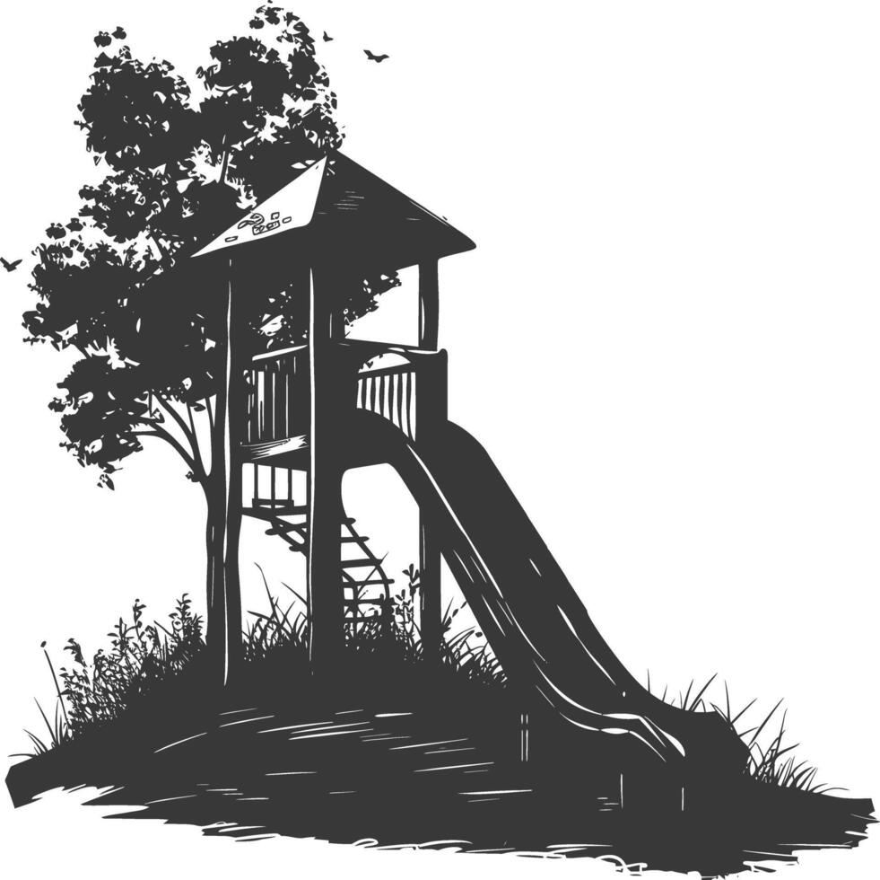 AI generated silhouette abandoned playground black color only vector