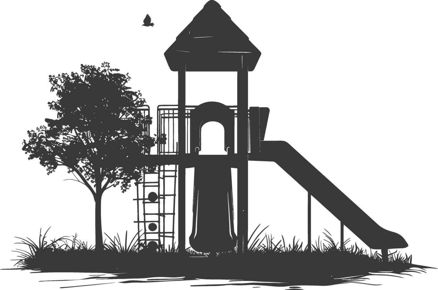 AI generated silhouette abandoned playground black color only vector