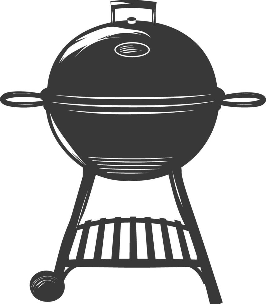 AI generated silhouette a barbecue grill offset smoker top down black color only vector