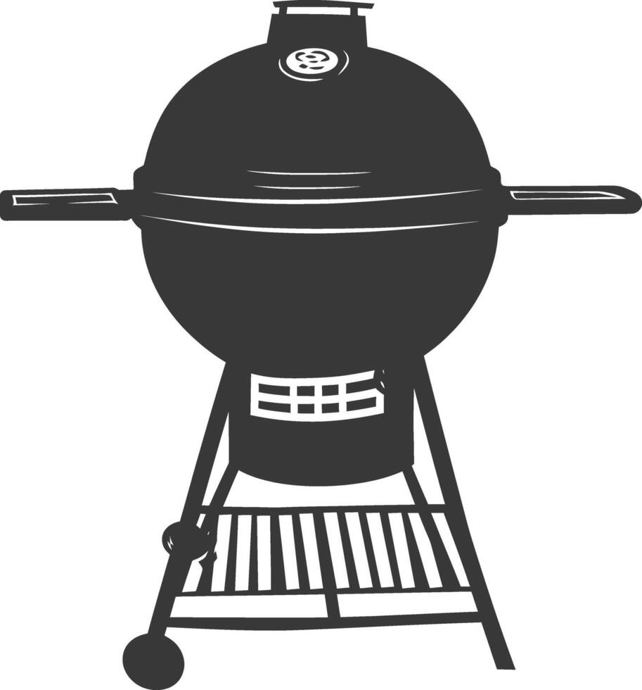 AI generated silhouette a barbecue grill offset smoker top down black color only vector