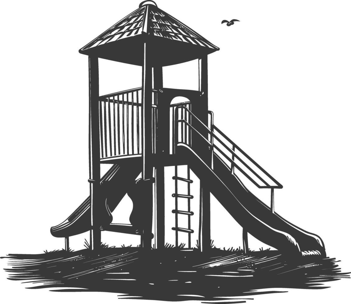 AI generated silhouette abandoned playground black color only vector