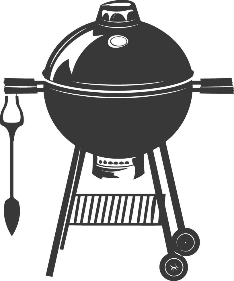 AI generated silhouette a barbecue grill offset smoker top down black color only vector