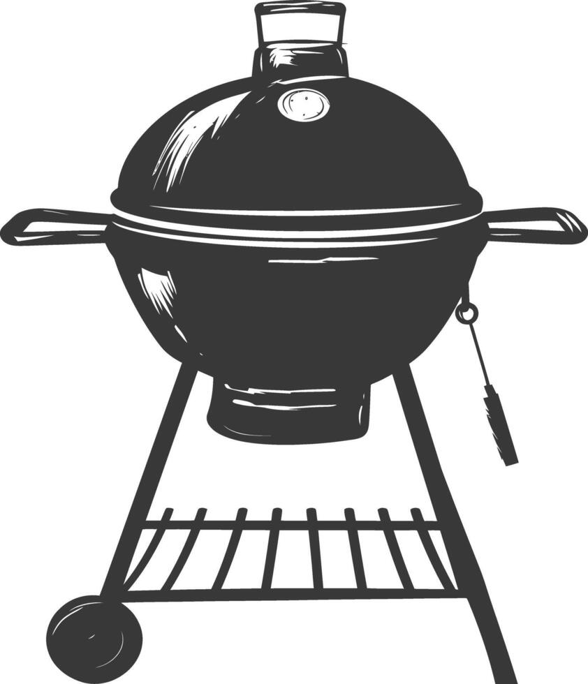 AI generated silhouette a barbecue grill offset smoker top down black color only vector