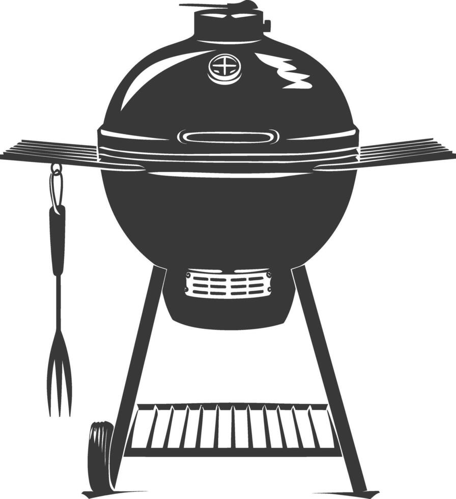 AI generated silhouette a barbecue grill offset smoker top down black color only vector