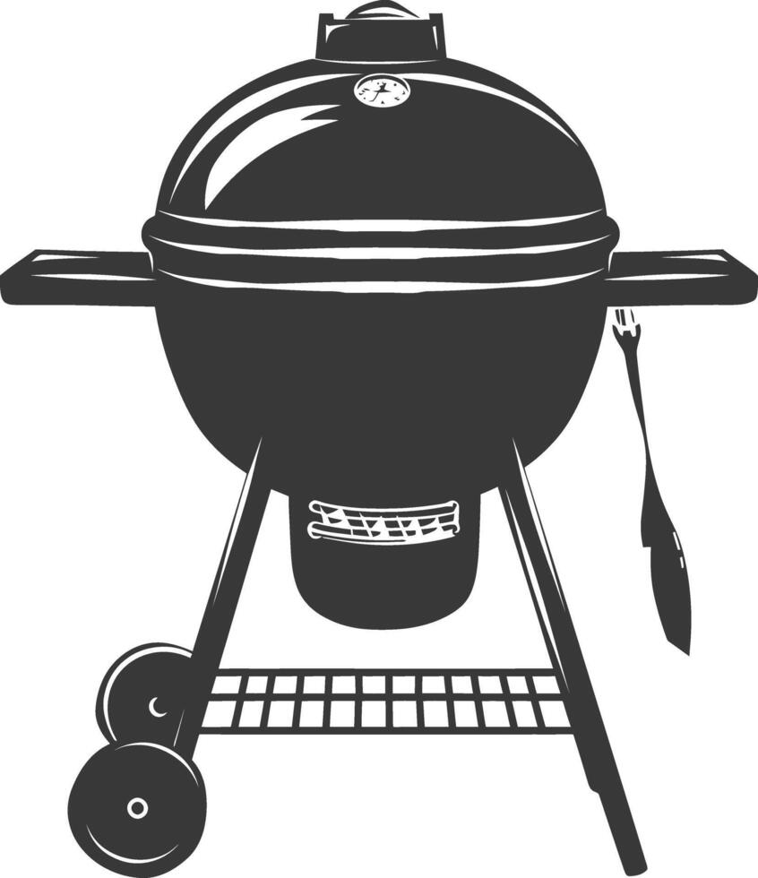 AI generated silhouette a barbecue grill offset smoker top down black color only vector