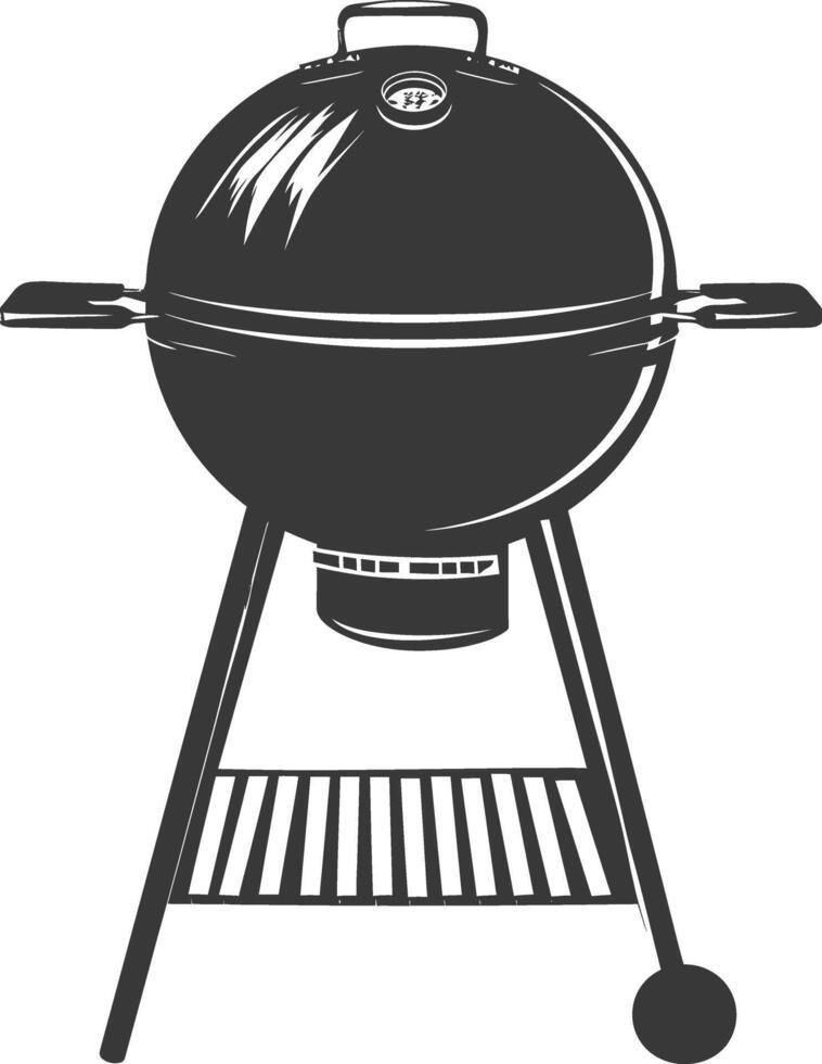 AI generated silhouette a barbecue grill offset smoker top down black color only vector