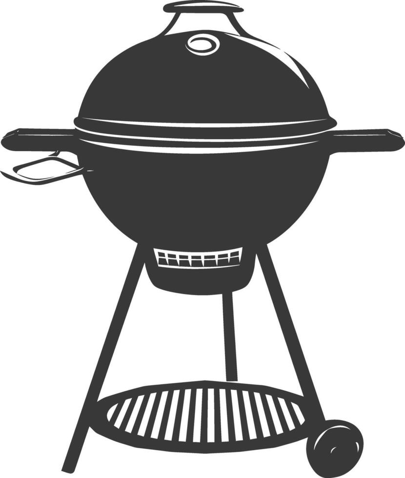 AI generated silhouette a barbecue grill offset smoker top down black color only vector