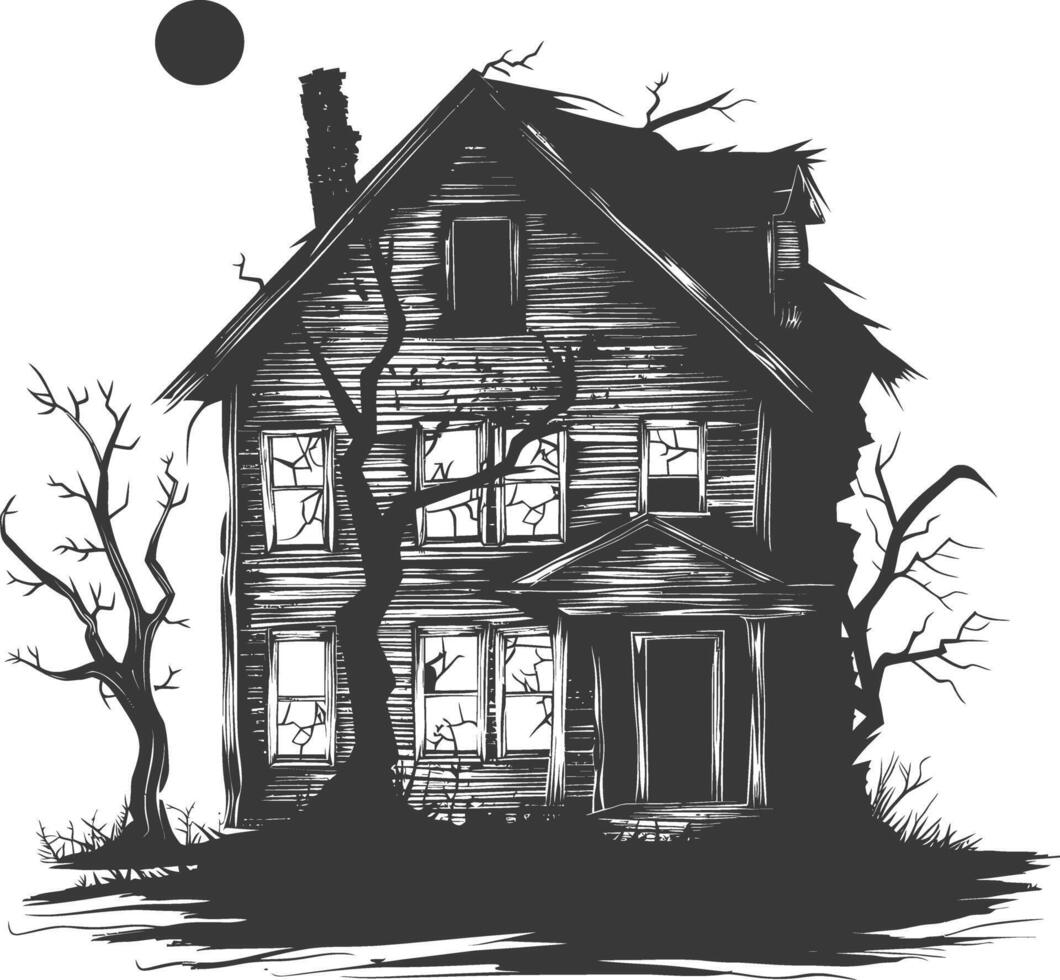 AI generated silhouette abandoned home or house black color only vector