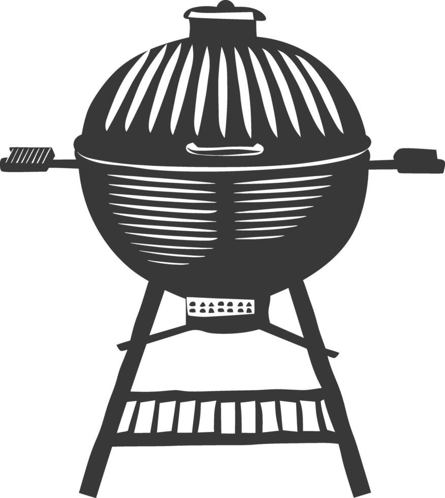 AI generated silhouette a barbecue grill offset smoker top down black color only vector