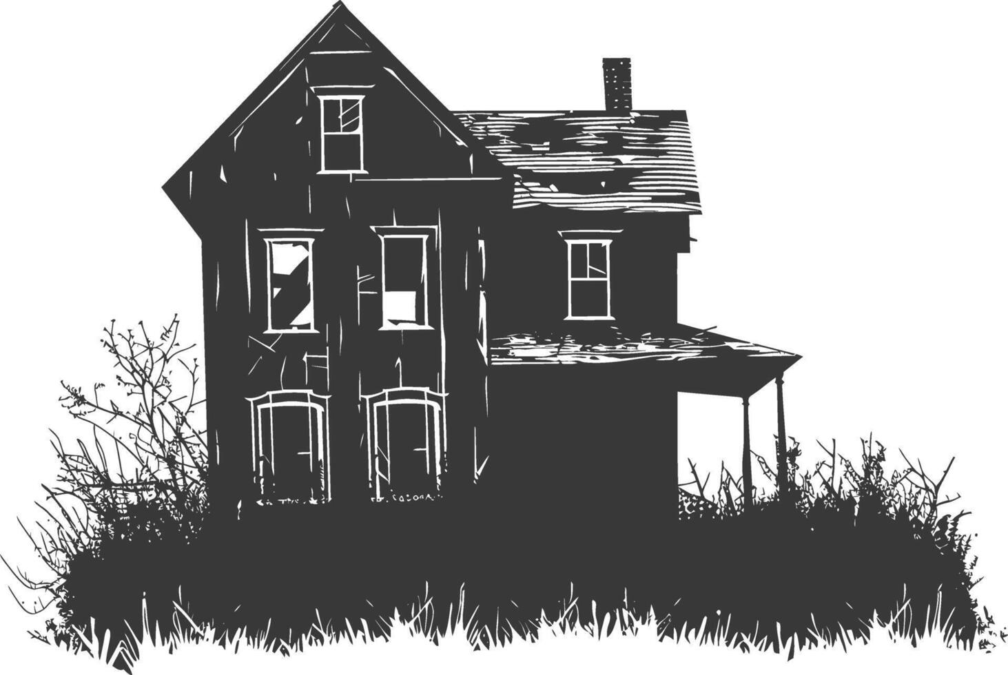 AI generated silhouette abandoned home or house black color only vector