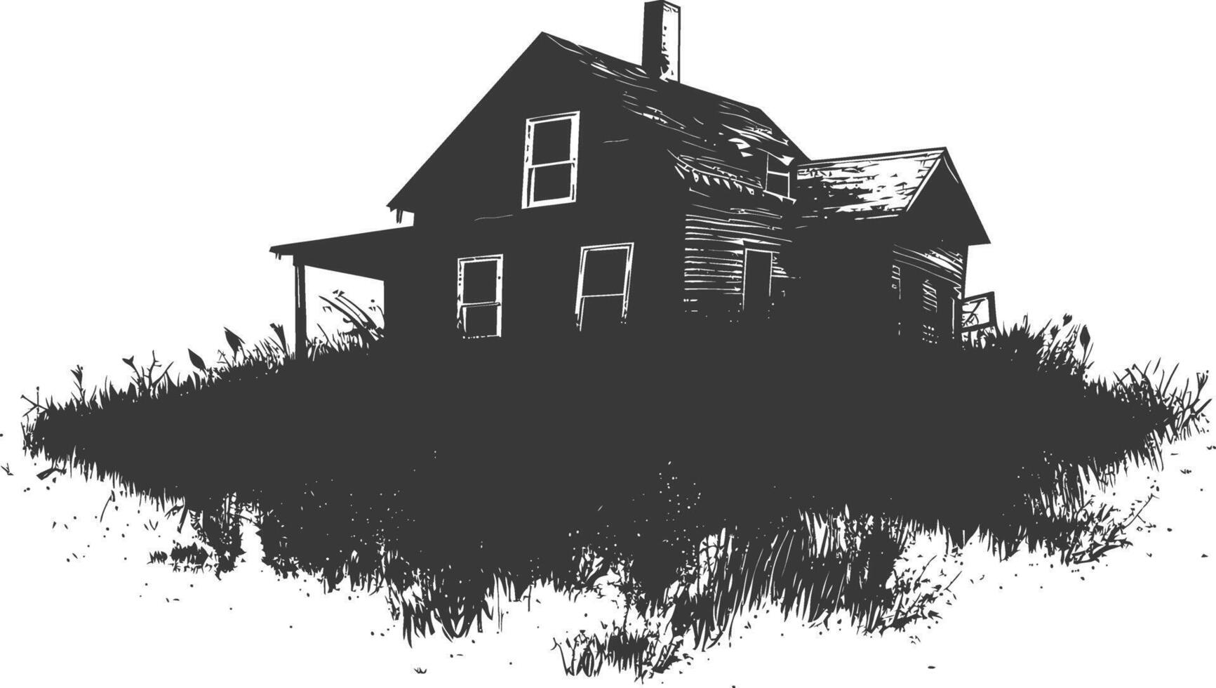 AI generated silhouette abandoned home or house black color only vector