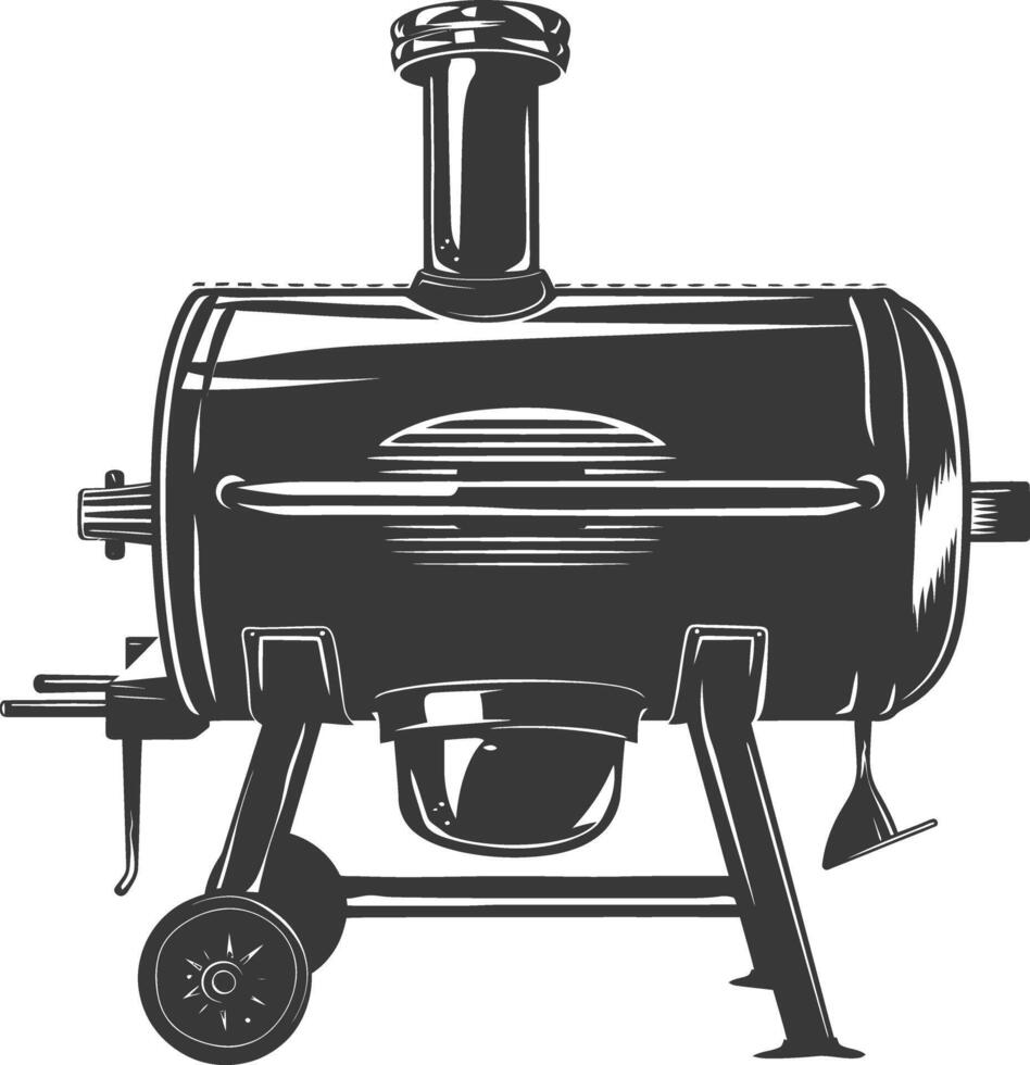 AI generated silhouette a barbecue grill offset smoker top down black color only vector