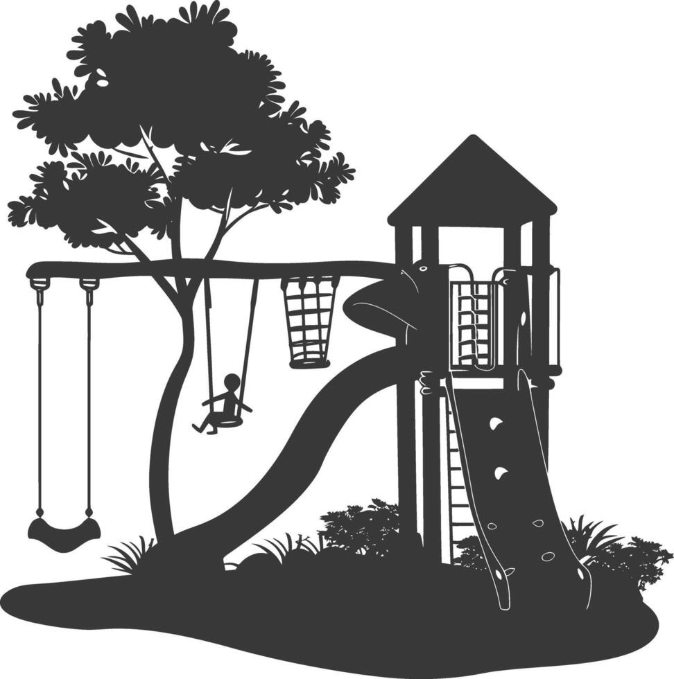 AI generated silhouette abandoned playground black color only vector