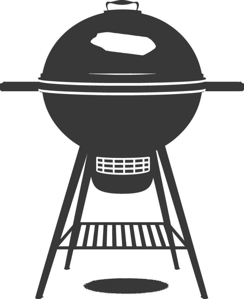 AI generated silhouette a barbecue grill offset smoker top down black color only vector
