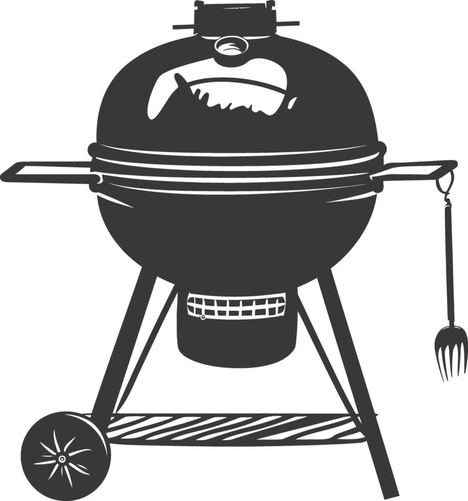 AI generated silhouette a barbecue grill offset smoker top down black color only vector