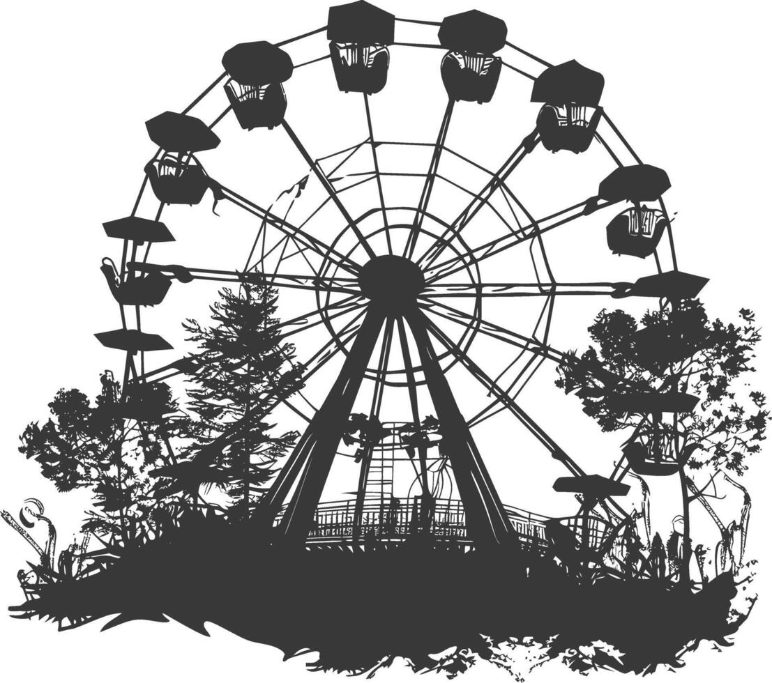 AI generated silhouette abandoned amusement park black color only vector