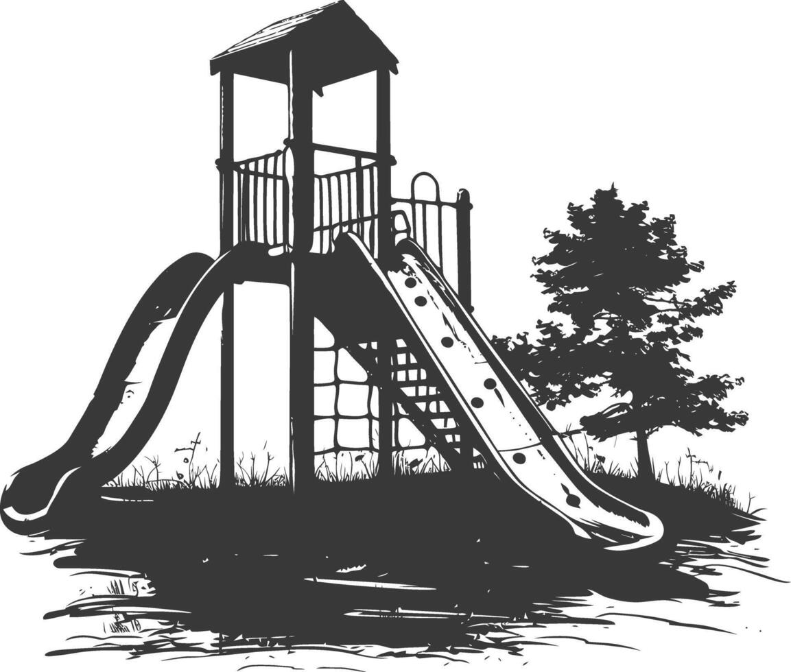 AI generated silhouette abandoned playground black color only vector