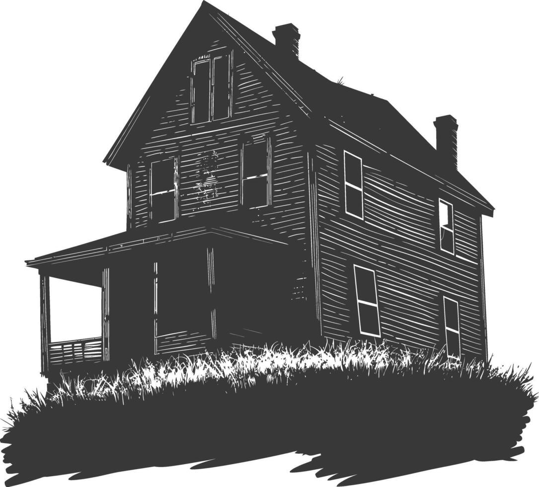 AI generated silhouette abandoned home or house black color only vector