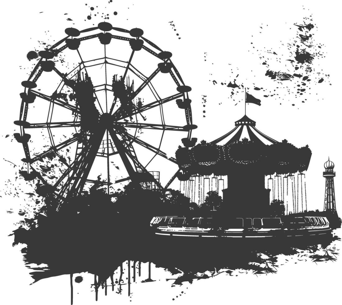 AI generated silhouette abandoned amusement park black color only vector