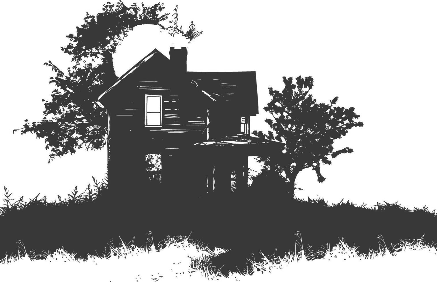 AI generated silhouette abandoned home or house black color only vector