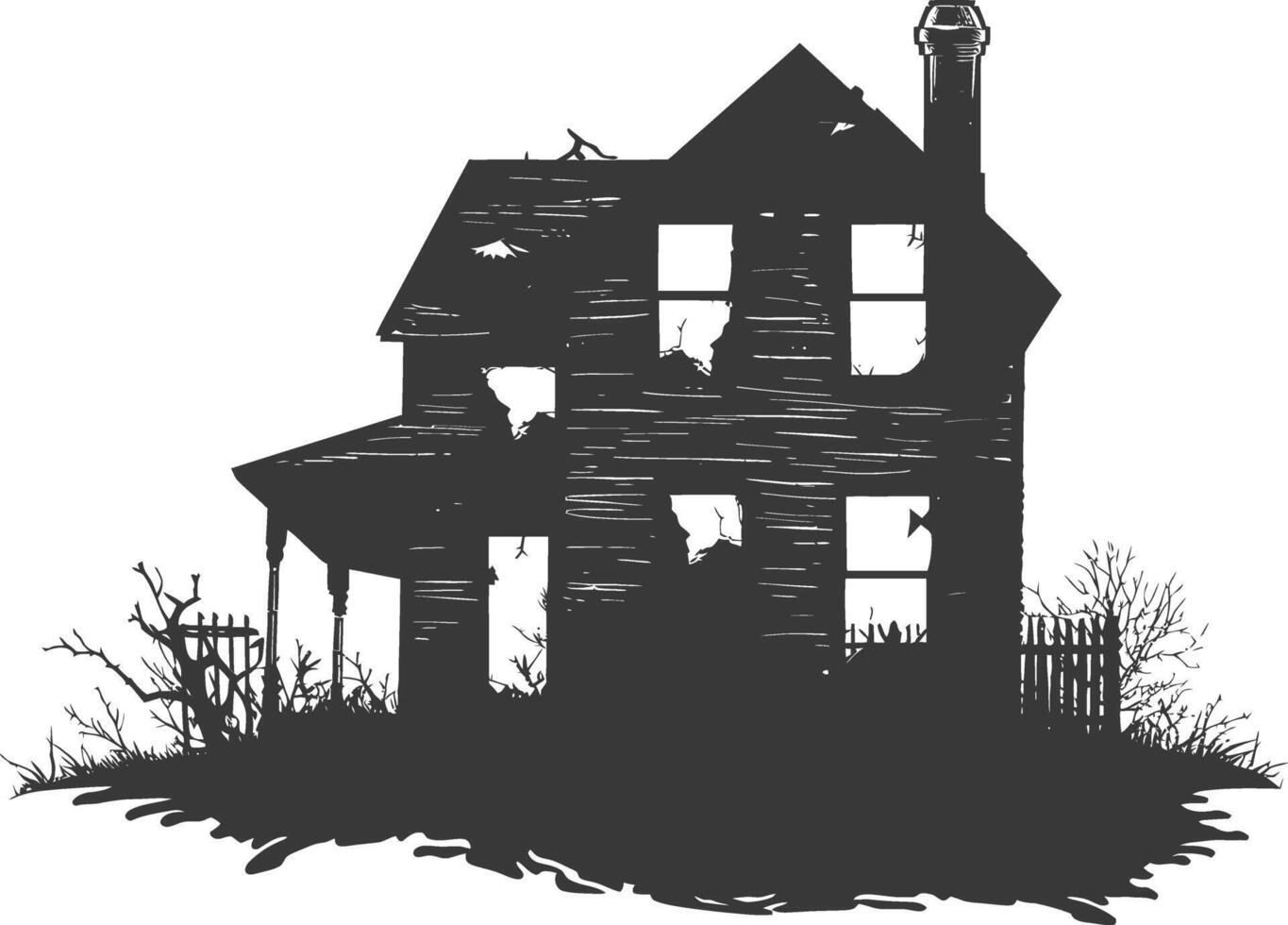 AI generated silhouette abandoned home or house black color only vector