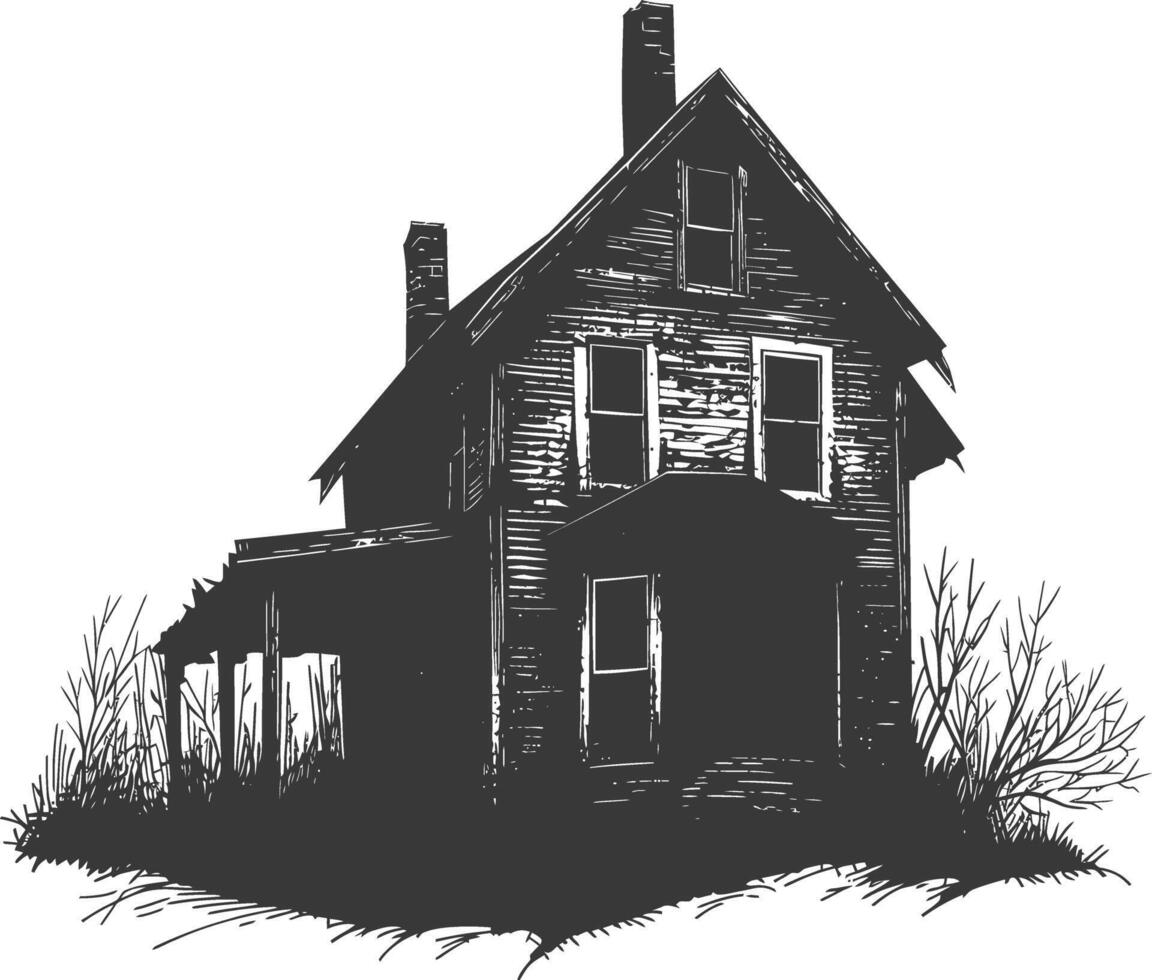 AI generated silhouette abandoned home or house black color only vector