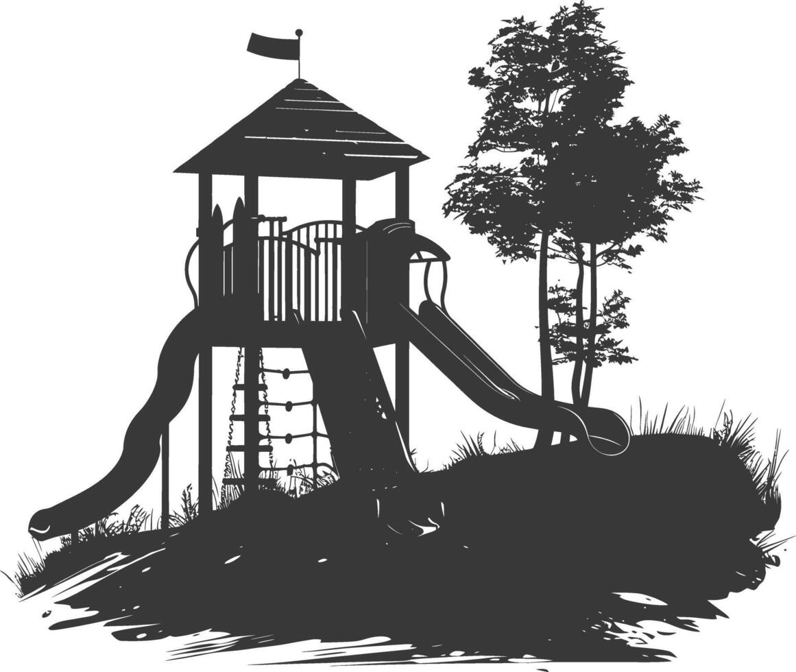 AI generated silhouette abandoned playground black color only vector