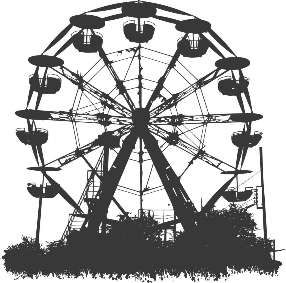 AI generated silhouette abandoned amusement park black color only vector