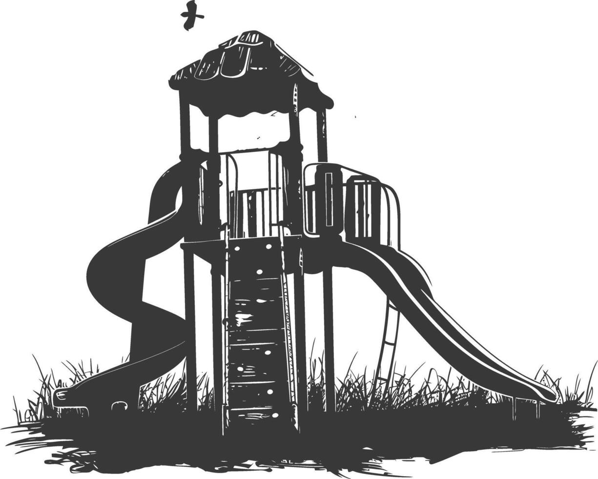 AI generated silhouette abandoned playground black color only vector