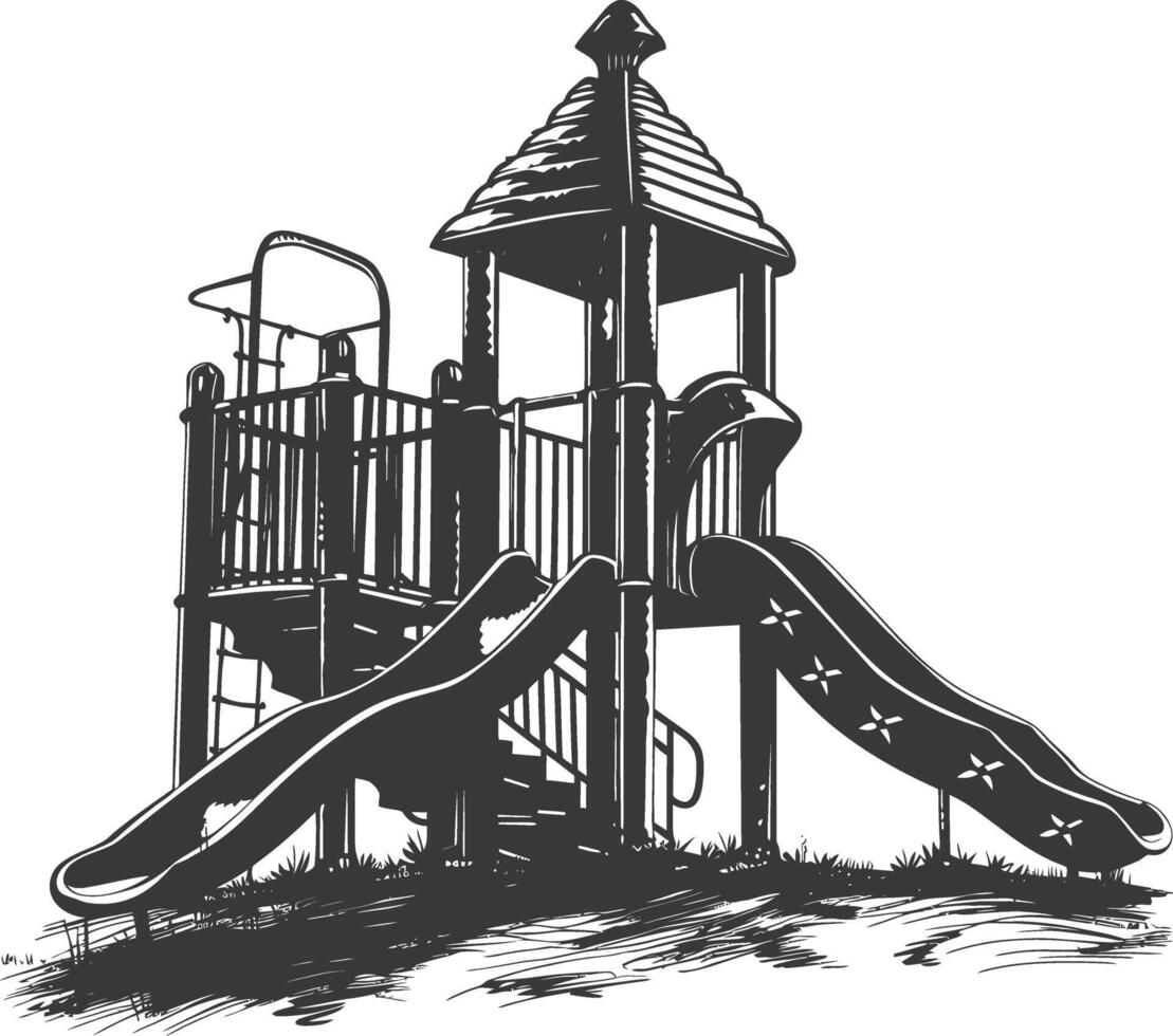 AI generated silhouette abandoned playground black color only vector