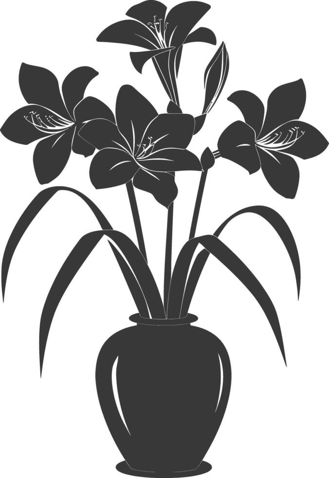 AI generated Silhouette amaryllis flower in the vase black color only vector