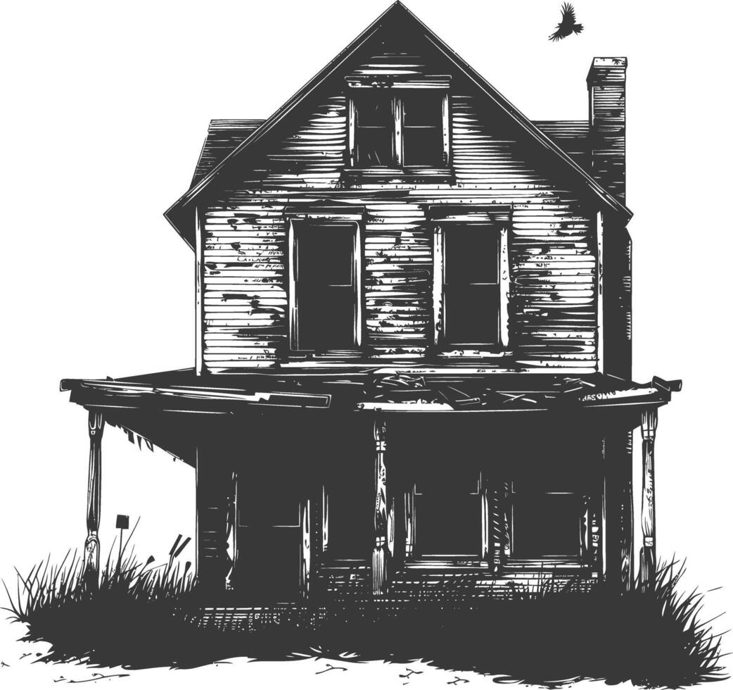 AI generated silhouette abandoned home or house black color only vector