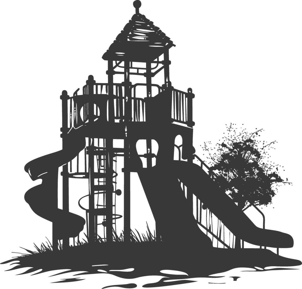 AI generated silhouette abandoned playground black color only vector